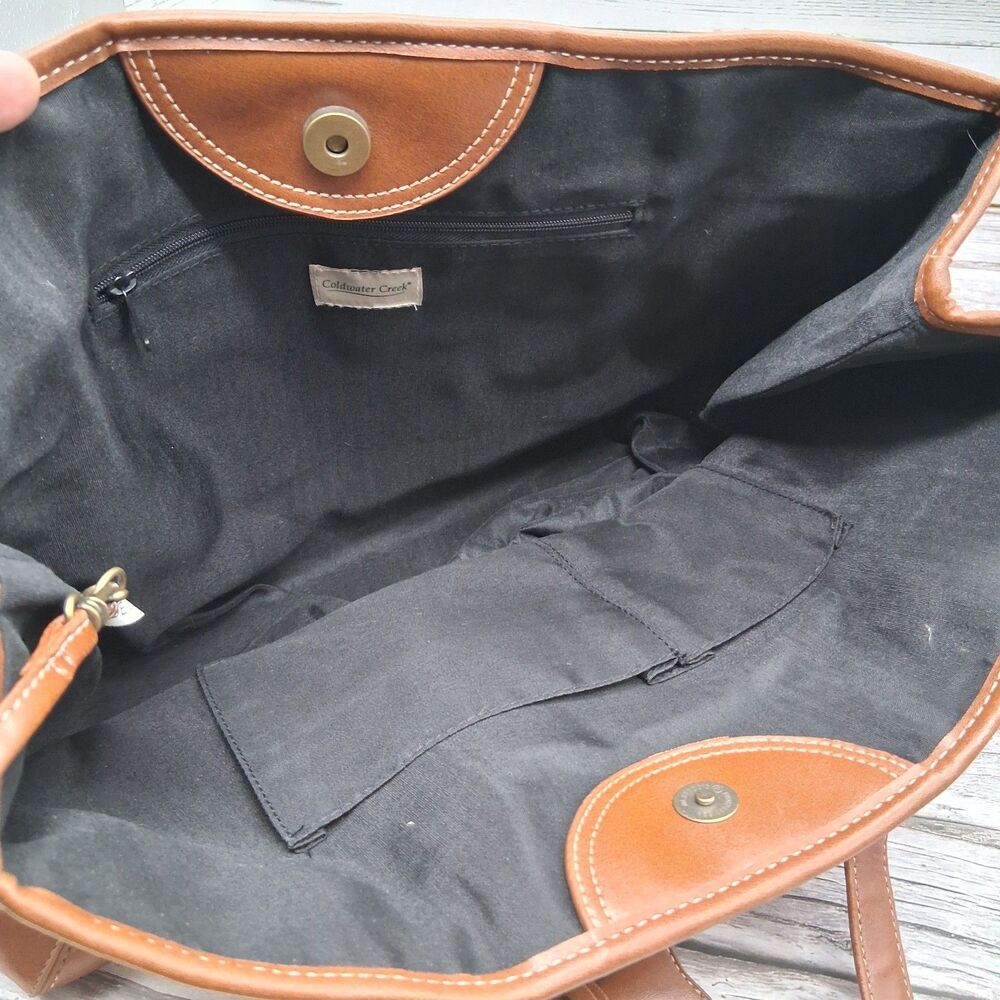VTG Coldwater Creek Handbag Y2K Purse Tan W/Brown Faux Leather Trim & Coin Purse - Picture 13 of 16